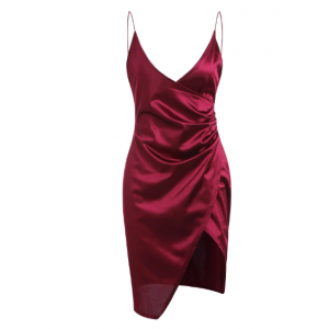 Slit Plunging Neck Bodycon Dress - Rosy Finch
